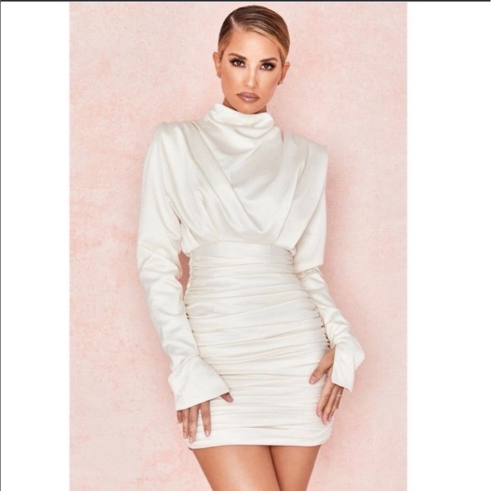 House of Cb Giorgiana ivory satin draped mini dress